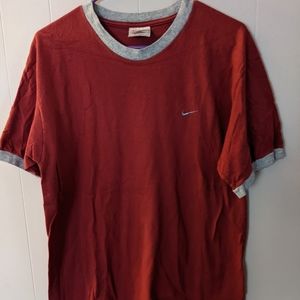 Vintage Nike Ringer Shirt Medium Red 90s Sportswear Mini Swoosh